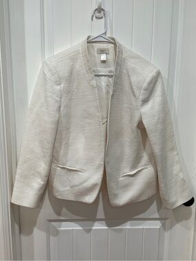 LOFT Cream Collarless Textured Open Blazer